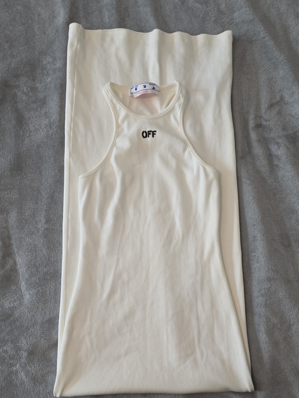 Off-White Women's White Ribbed Racerback Tank with 'OFF' Logo